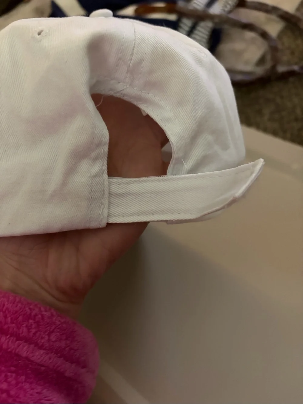 White Baseball Cap with Pink Palm Tree & Crescent Embroidery